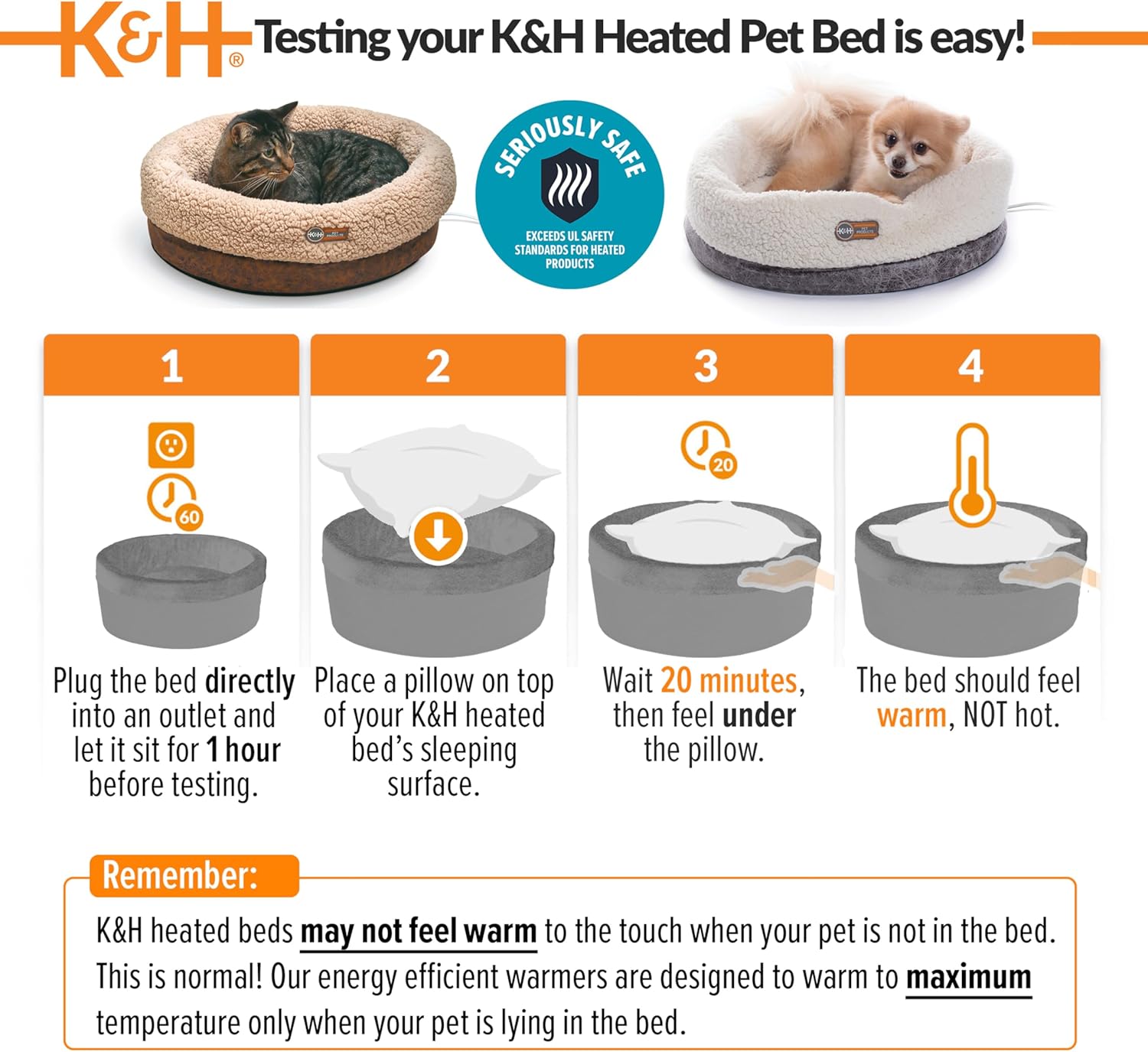 K&H PET PRODUCTS Cama térmica térmica para gatos con taza termoplástica, cama...