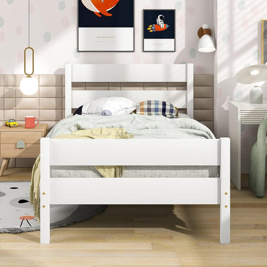 Base de cama individual de madera con cabecero y estribo, base de colchón de