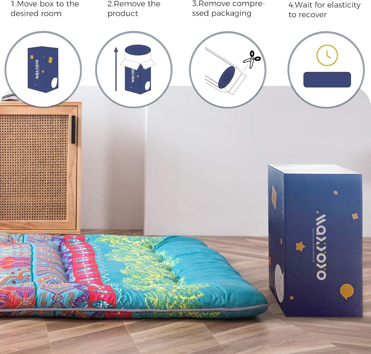 MAXYOYO Colchón de suelo bohemio estilo floral bohemio tatami japonés cama...