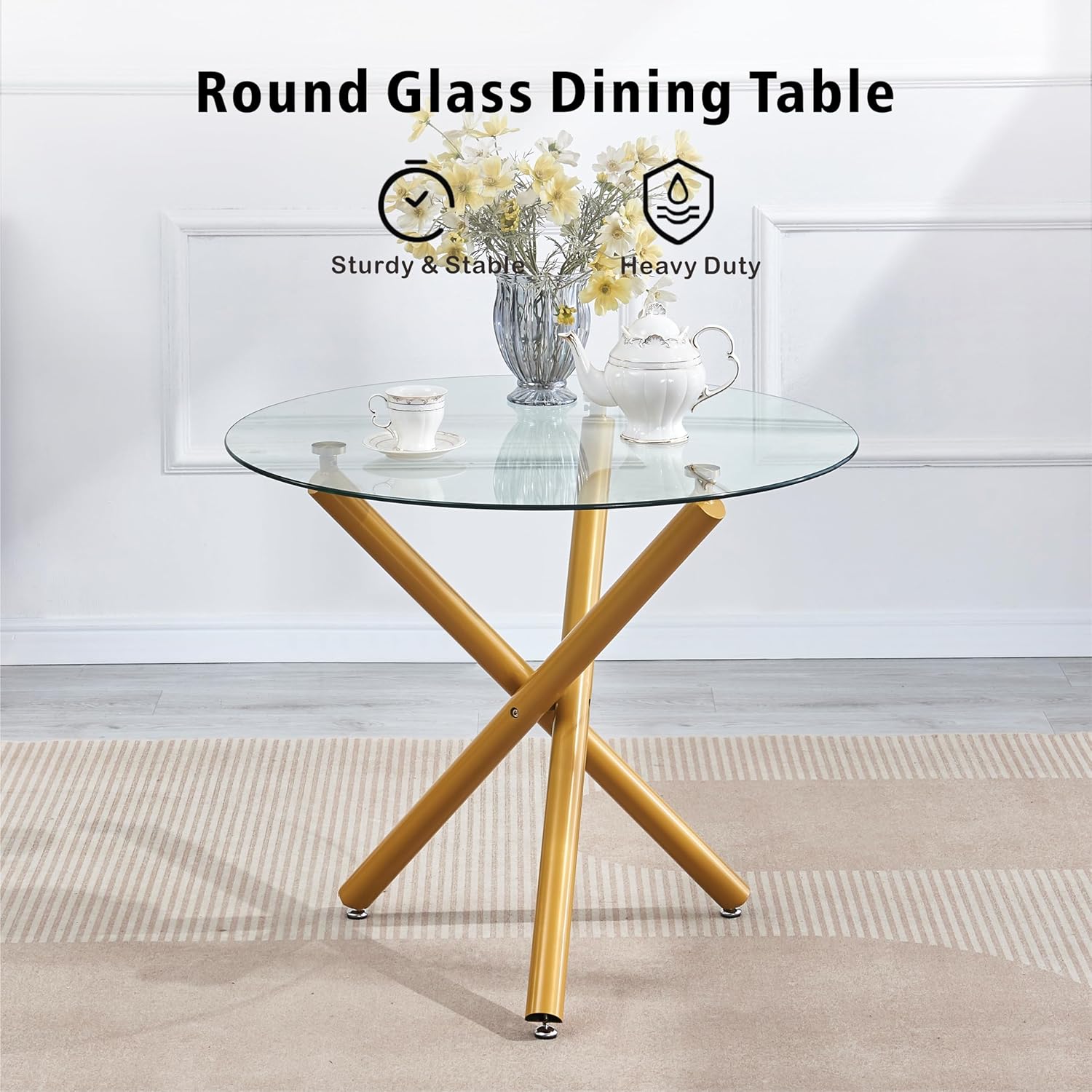Juego de mesa de comedor redonda para 4, mesa de cocina redonda de vidrio y