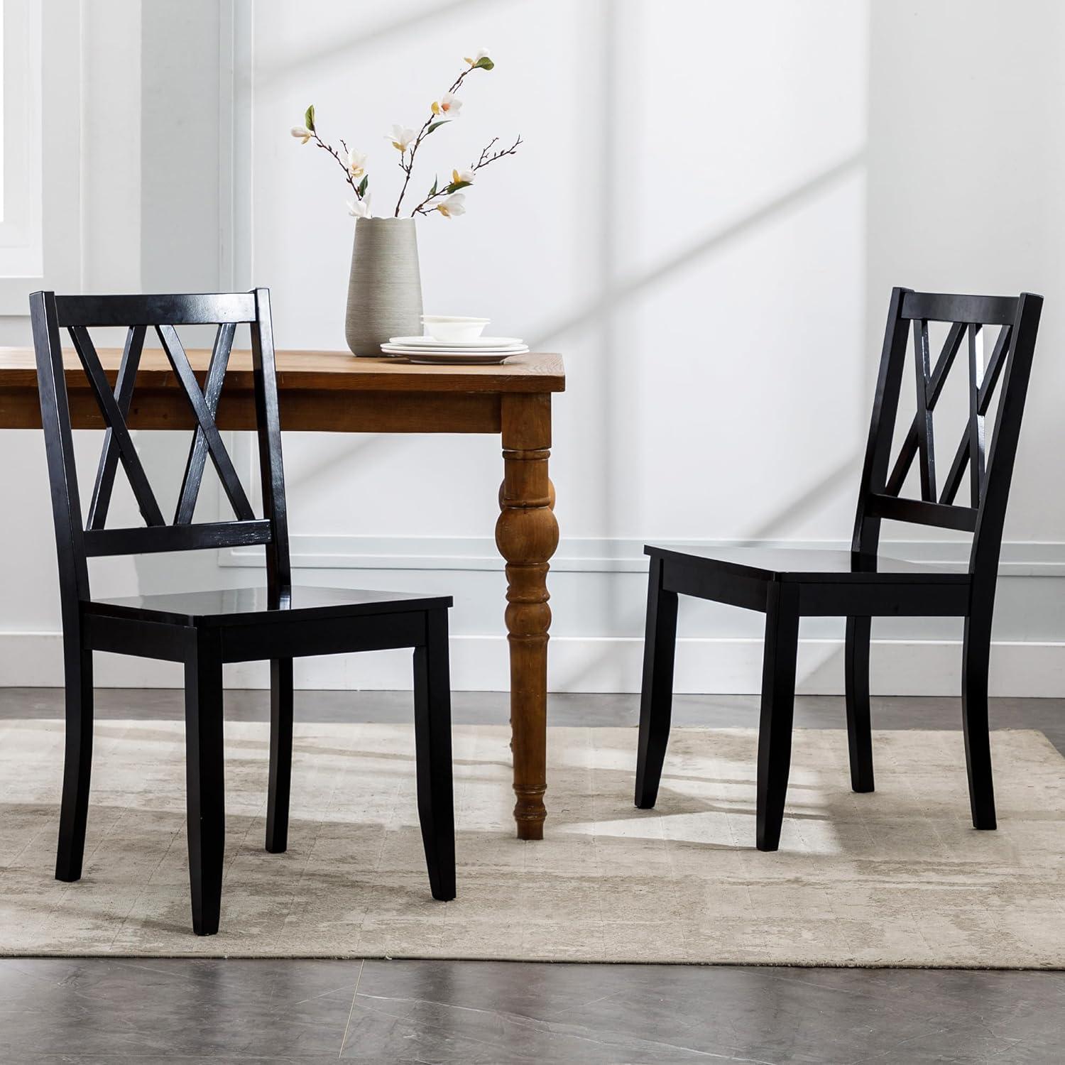 Juego de 2 sillas de comedor, sillas de comedor de madera de goma con respaldo