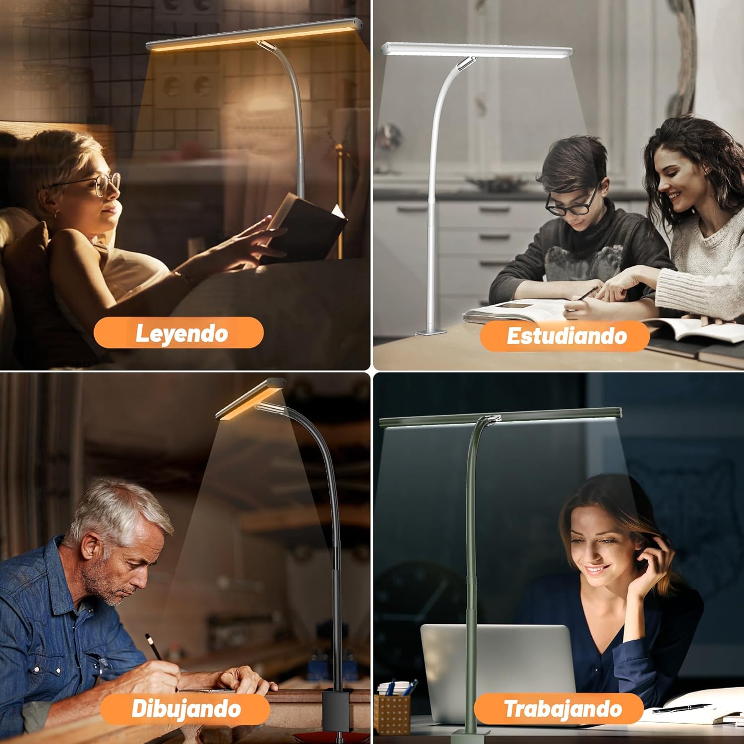 Lámpara De Escritorio LED Para Oficina En Casa, Luz Con Atenuación Continua, Cuello Flexible Ajustable