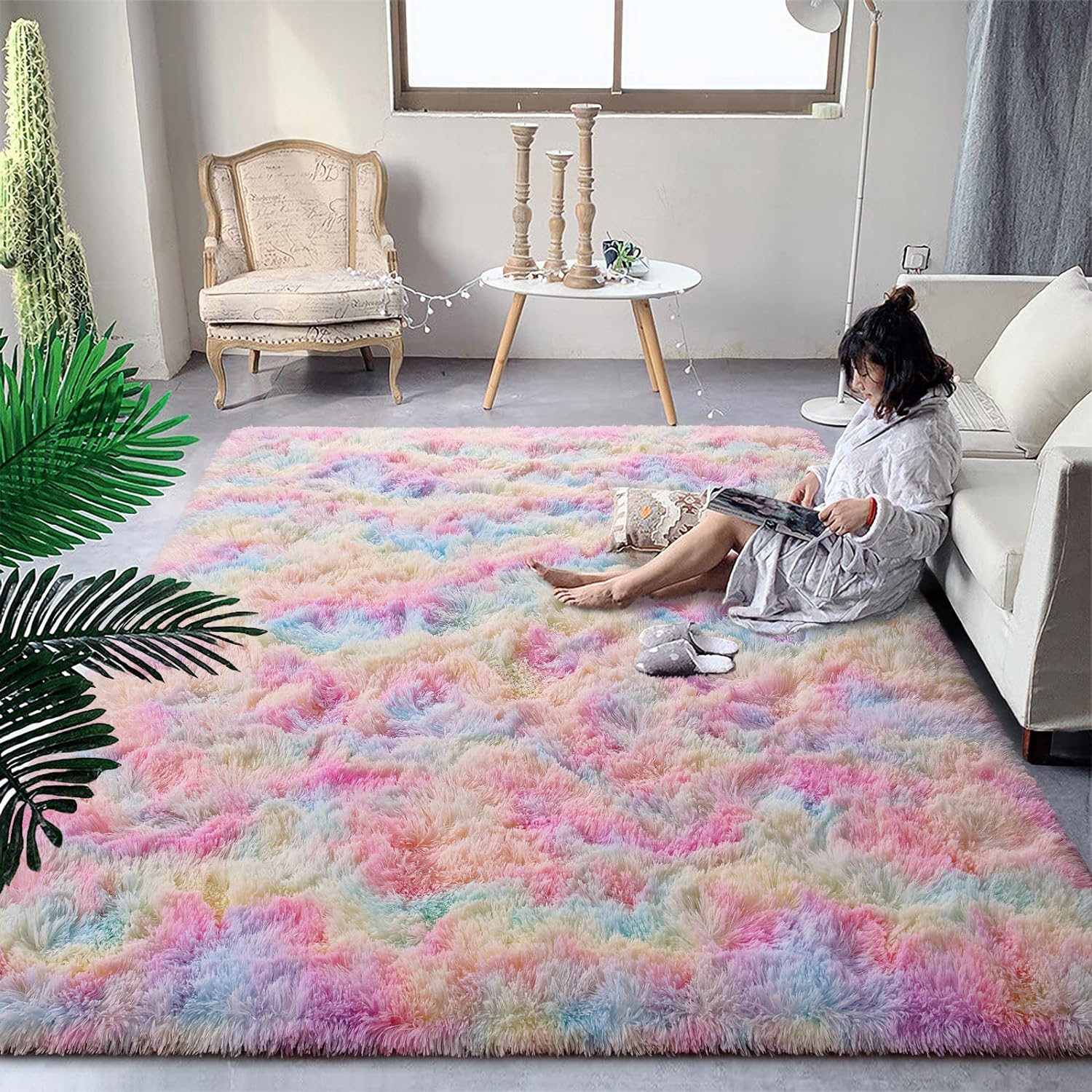 DweIke - Alfombras esponjosas para dormitorio, sala de estar, alfombras de...