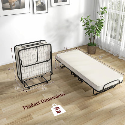 Cama plegable con colchón, cama plegable para invitados con colchón de 4