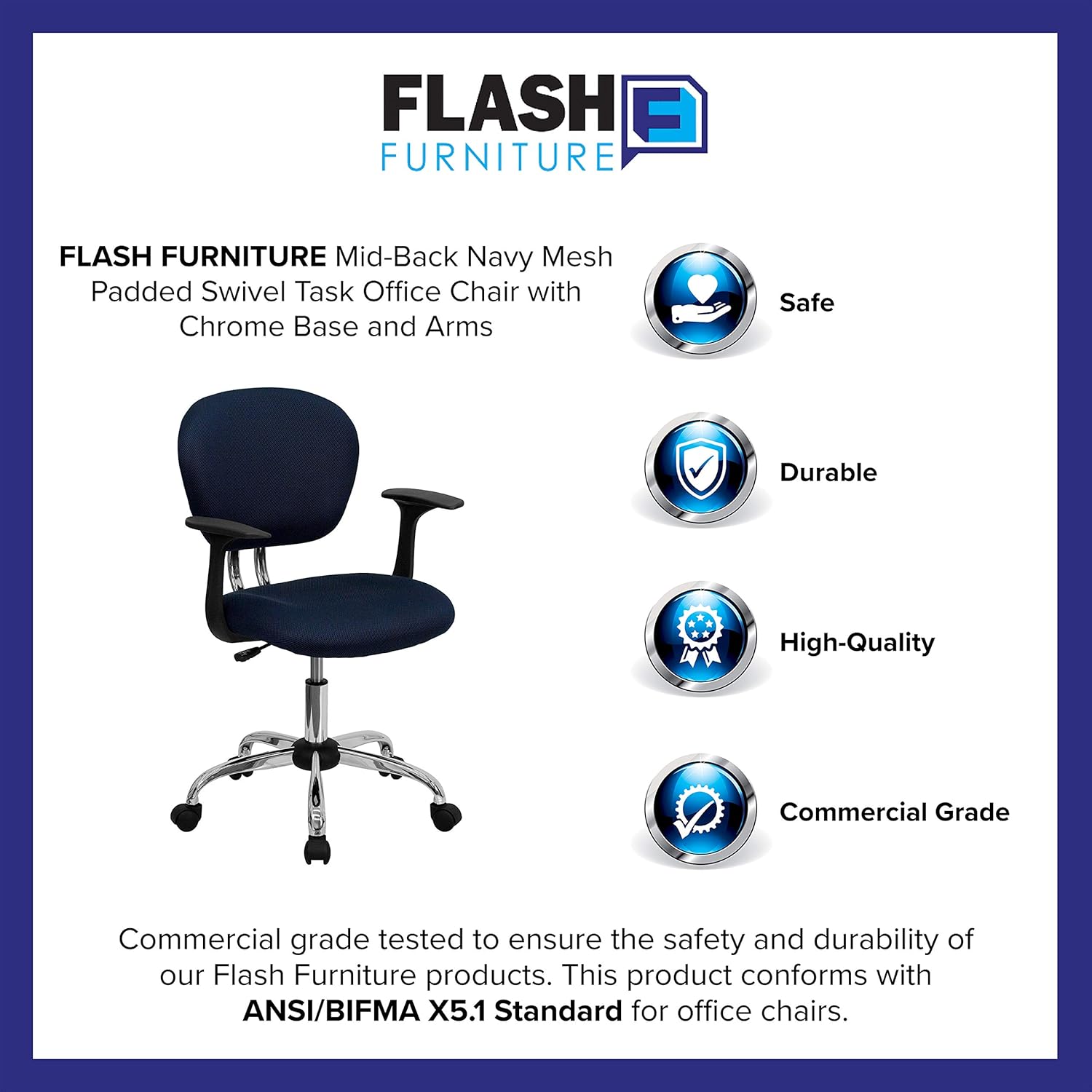 Silla de trabajo de malla con respaldar medio Flash Furniture con brazos y...