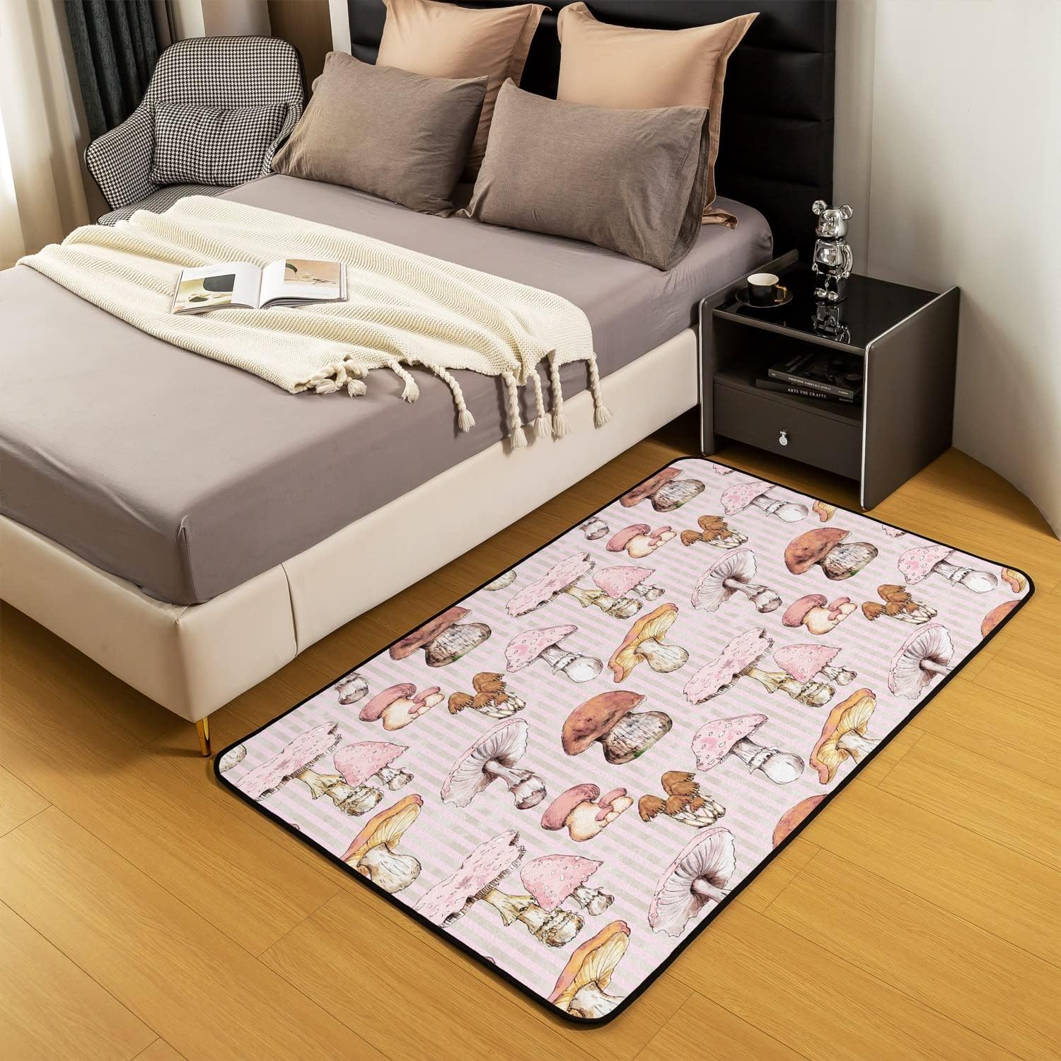 Alfombra de decoración de hongos rosados, alfombra Kawaii para sala de estar,