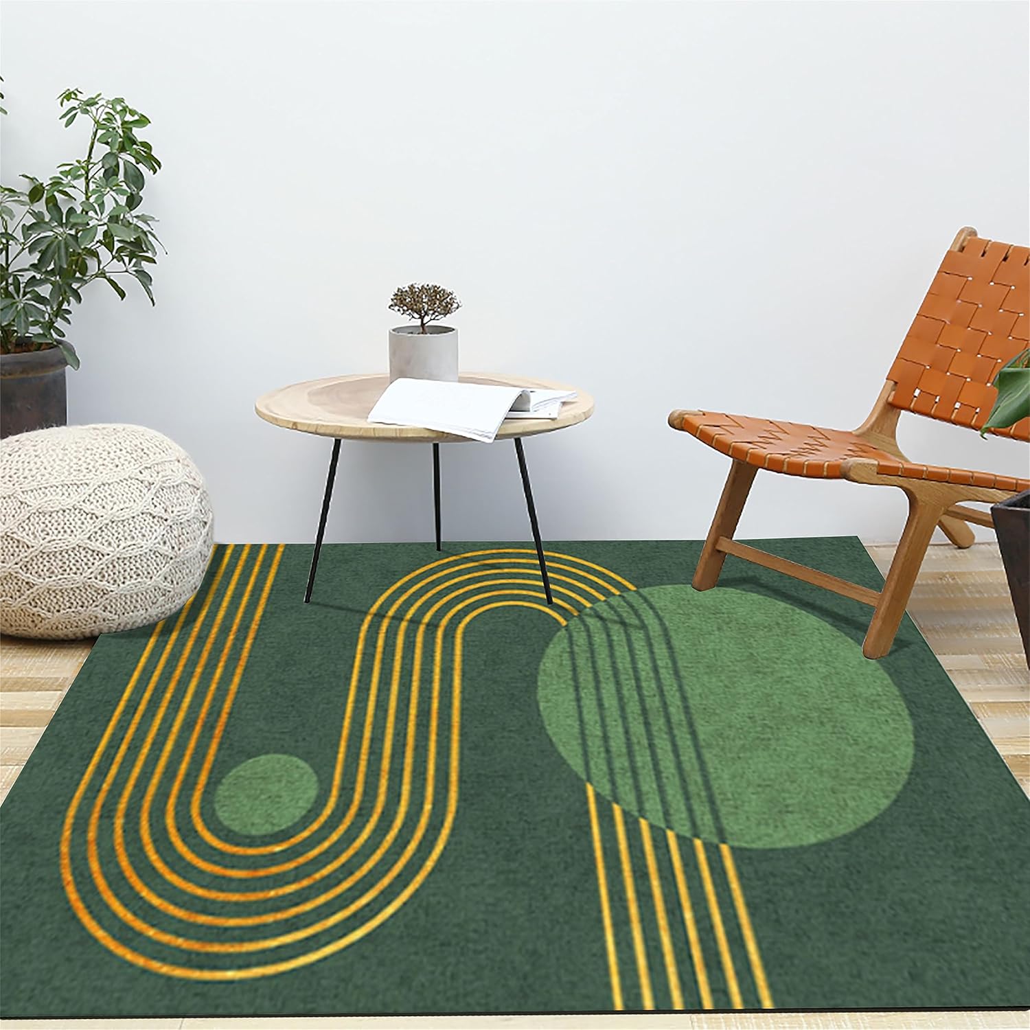Alfombra de área a rayas doradas, 4 x 5 pies, medieval verde esmeralda,...
