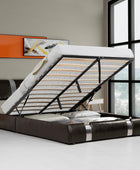 Cama con plataforma de almacenamiento tapizada de piel sintética de tamaño...