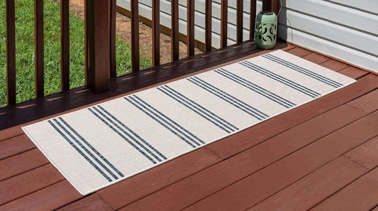 Unique Loom Outdoor Collection Area Rug - Anguilla (2' x 8' Runner, Ivory Blue)