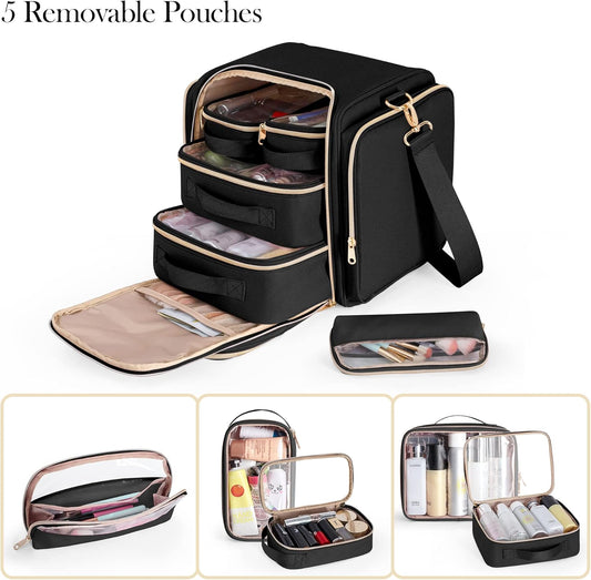 Bolsa de maquillaje de viaje con 5 estuches extraíbles, estuche grande para...
