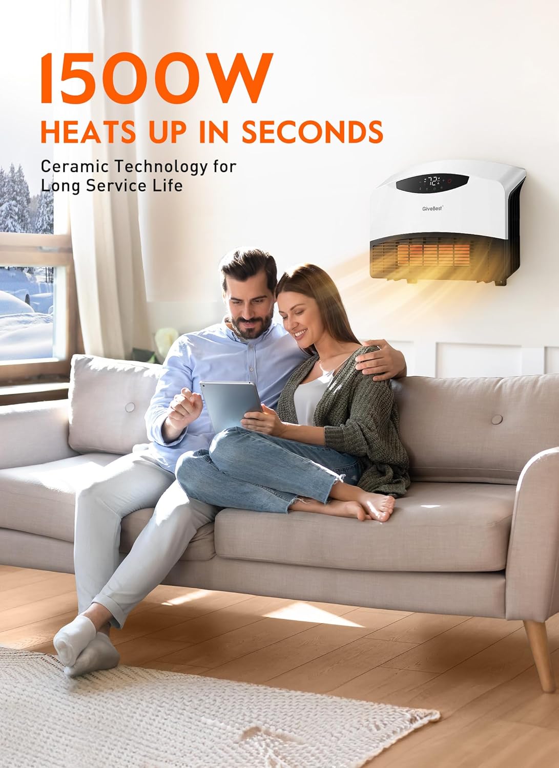 GiveBest Calentador eléctrico de pared con WiFi y control remoto, calentador...