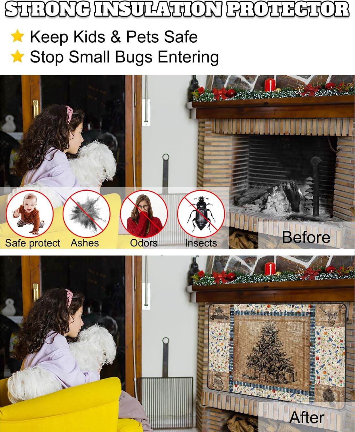 Funda magnética para chimenea de árbol de Navidad de 36 x 27 pulgadas, manta...