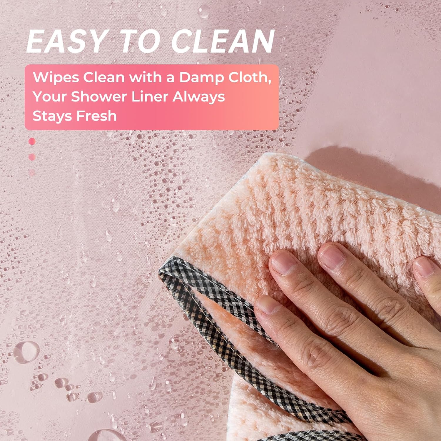 AmazerBath Cortina de ducha rosa claro de plástico de 72 x 72 pulgadas, cortina...