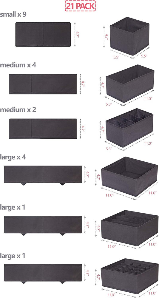 DIOMMELL Paquete de 21 cajas de almacenamiento de tela plegables para armario,...