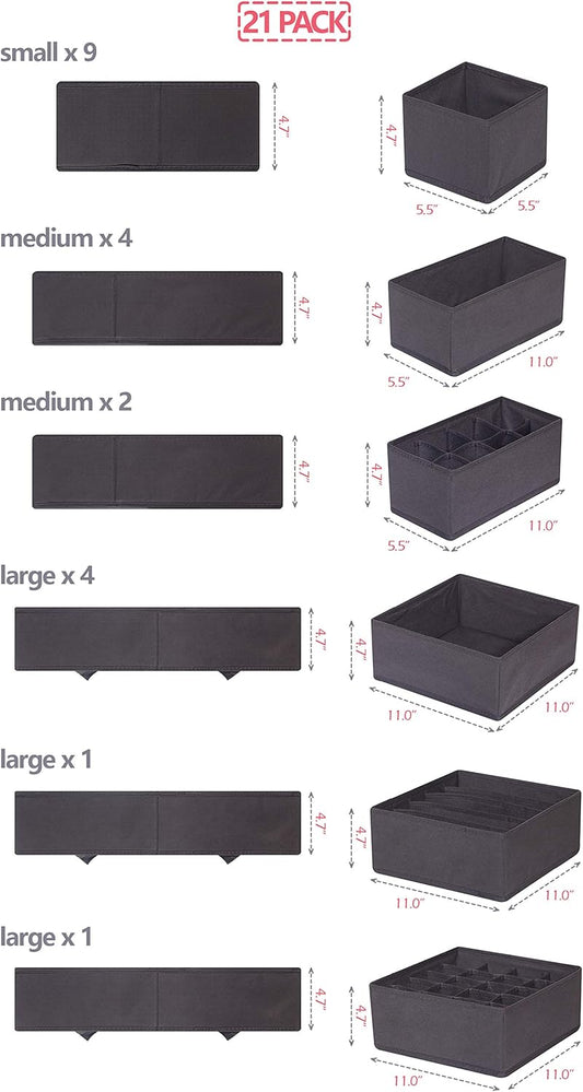DIOMMELL Paquete de 21 cajas de almacenamiento de tela plegables para armario,