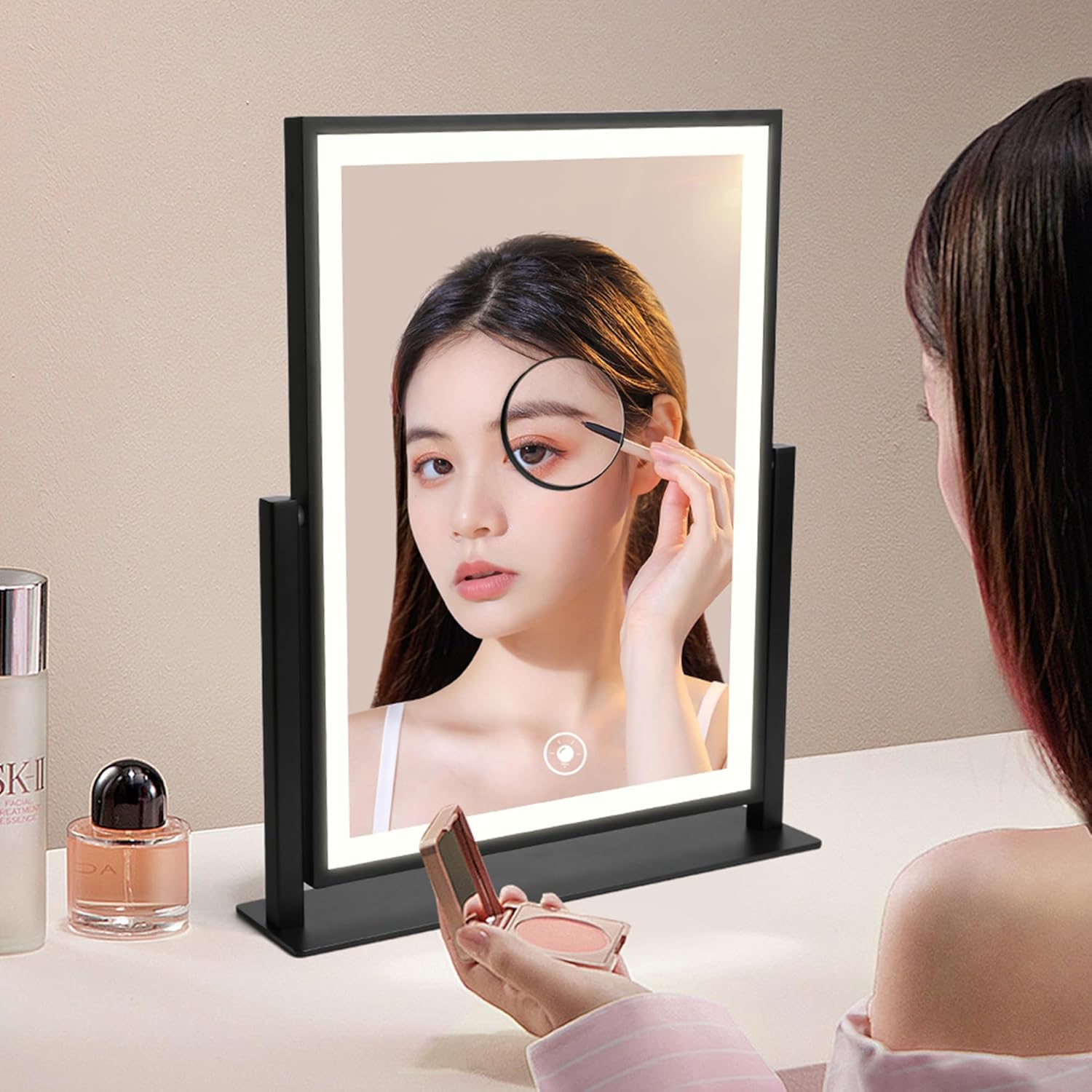 Espejo de maquillaje LED con luces  Espejo de tocador Hollywood negro de 16...