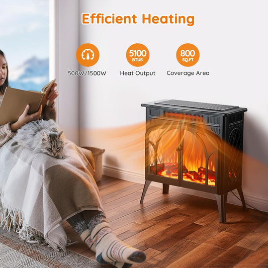 Rintuf Calentador eléctrico de chimenea, estufa infrarroja de 1500 W con llama