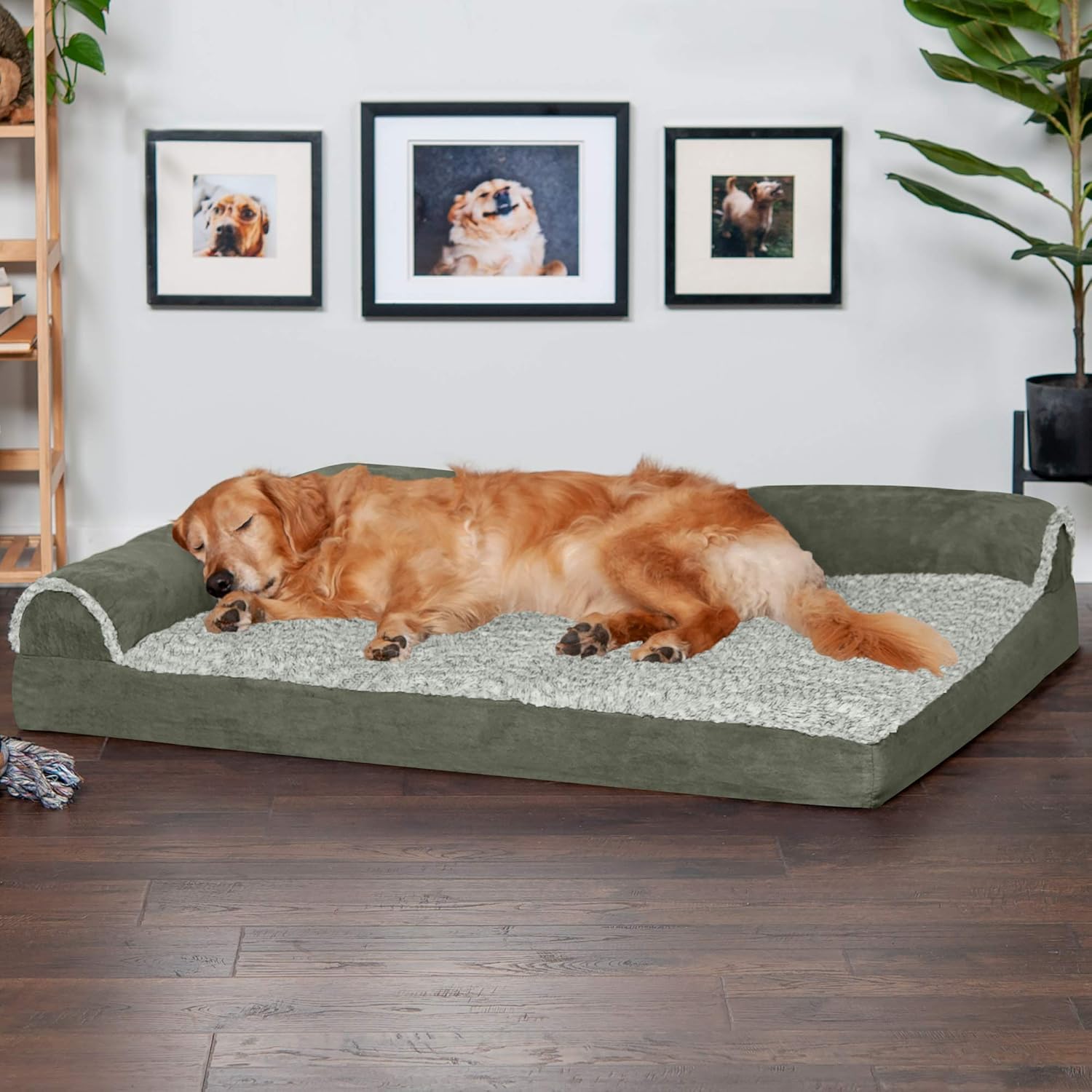 Furhaven - Cama ortopédica de espuma para perros de piel sintética y gamuza, en...