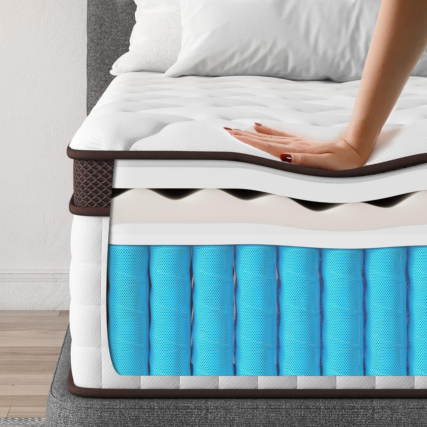 Colchón Queen de 8 pulgadas colchón híbrido de espuma viscoelástica en una caja