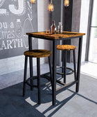 Juego de mesa de bar, 3 piezas, cuadrada, color marrón rústico incluye una mesa