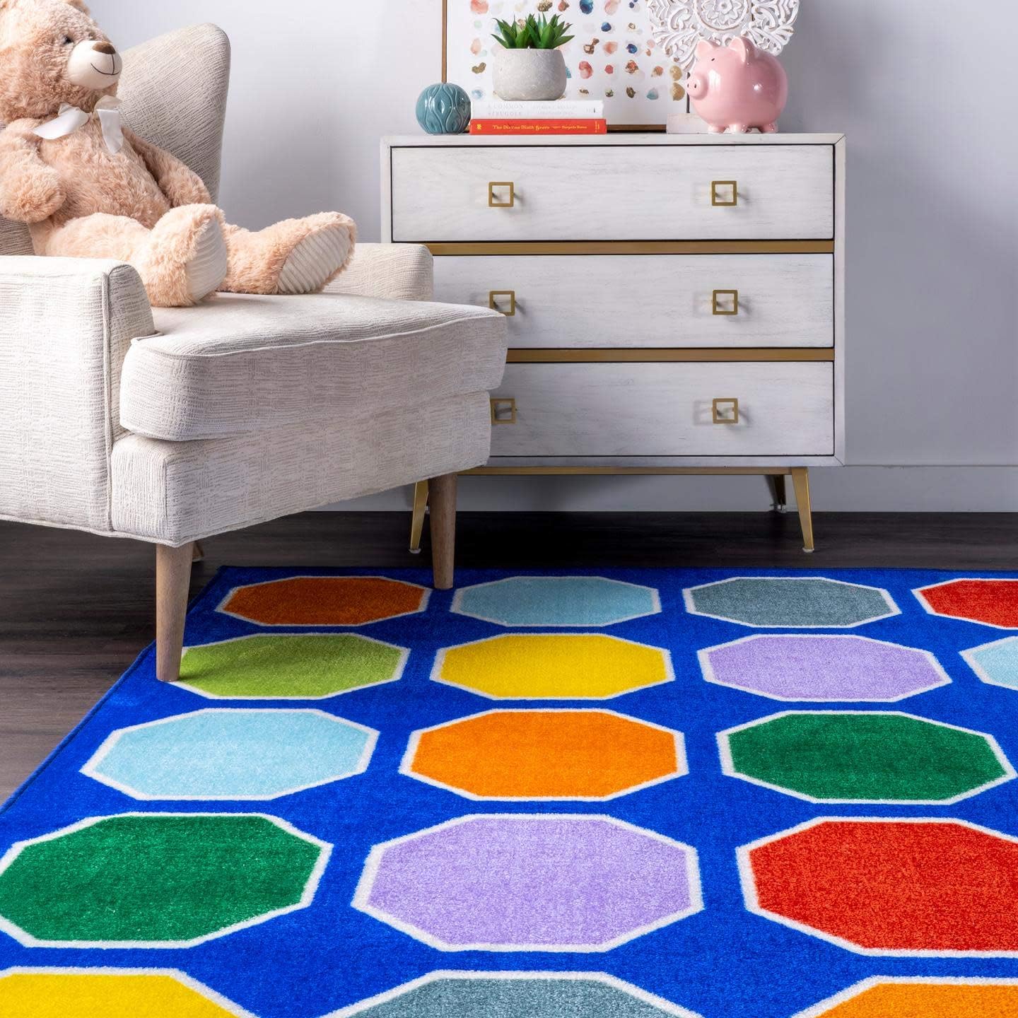 nuLOOM Kecia Octagons - Alfombra impresa, 7 x 9, azul