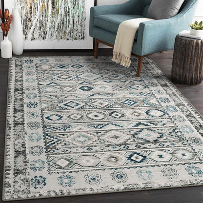Alfombra bohemia lavable, antideslizante de 3 x 5 pies, color gris, alfombra