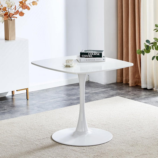 Mesa de comedor de tulipán con pedestal cuadrado blanco de 31.5 pulgadas, mesa