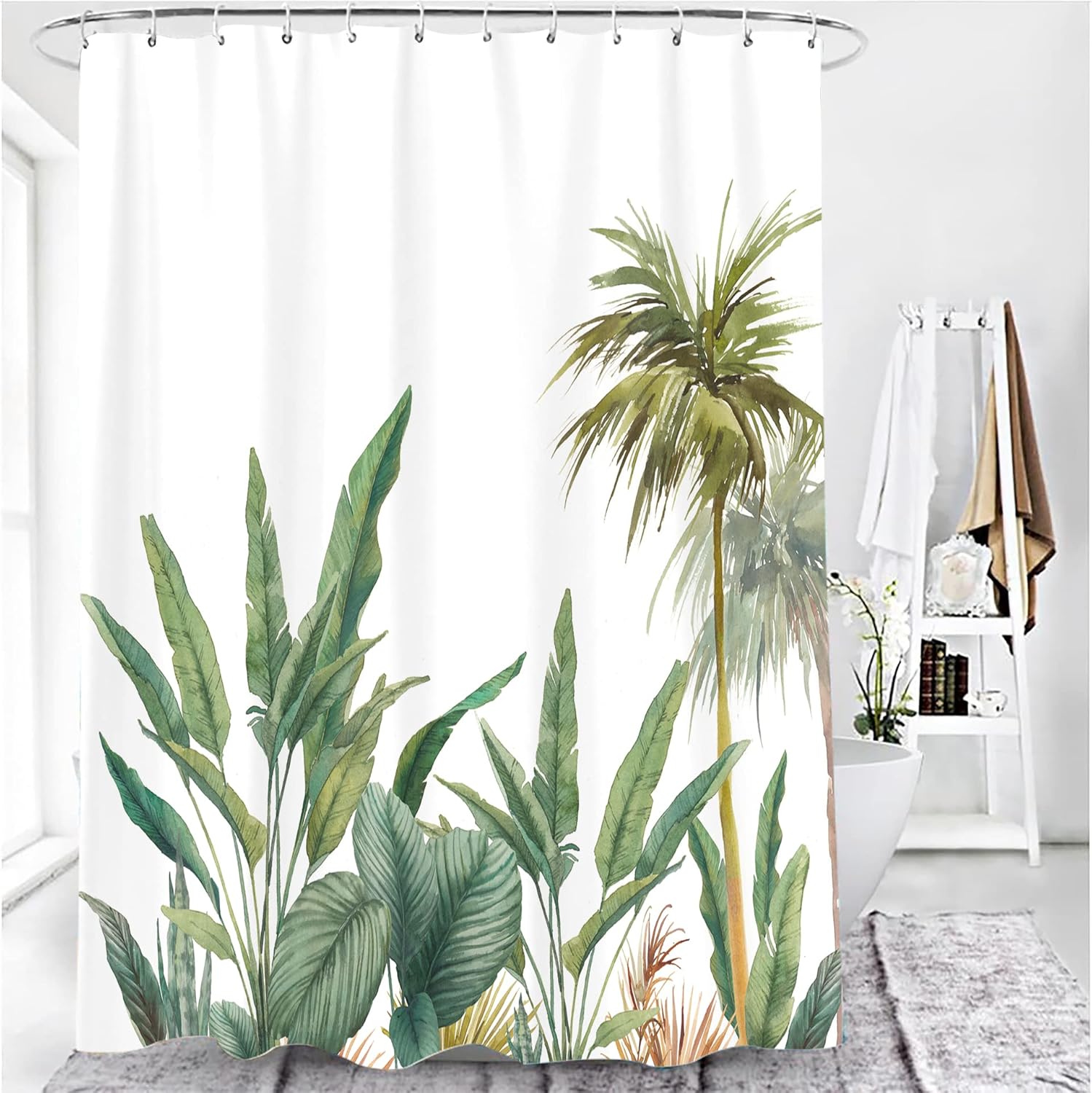 Cortina de ducha con diseño de plantas tropicales, juego de cortinas de ducha...