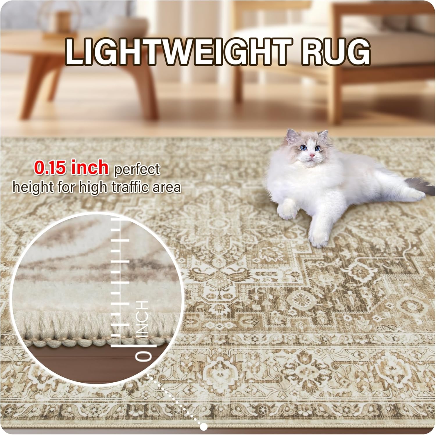 Alfombra de área para sala de estar 2 x 3, lavable a máquina, estilo bohemio,...