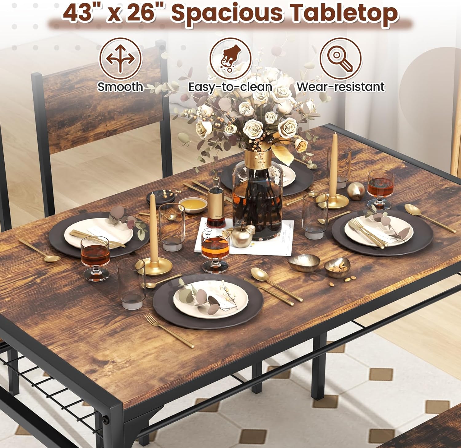 COSTWAY Juego de mesa de comedor de 4 piezas, mesa de cocina y 2 sillas para 4