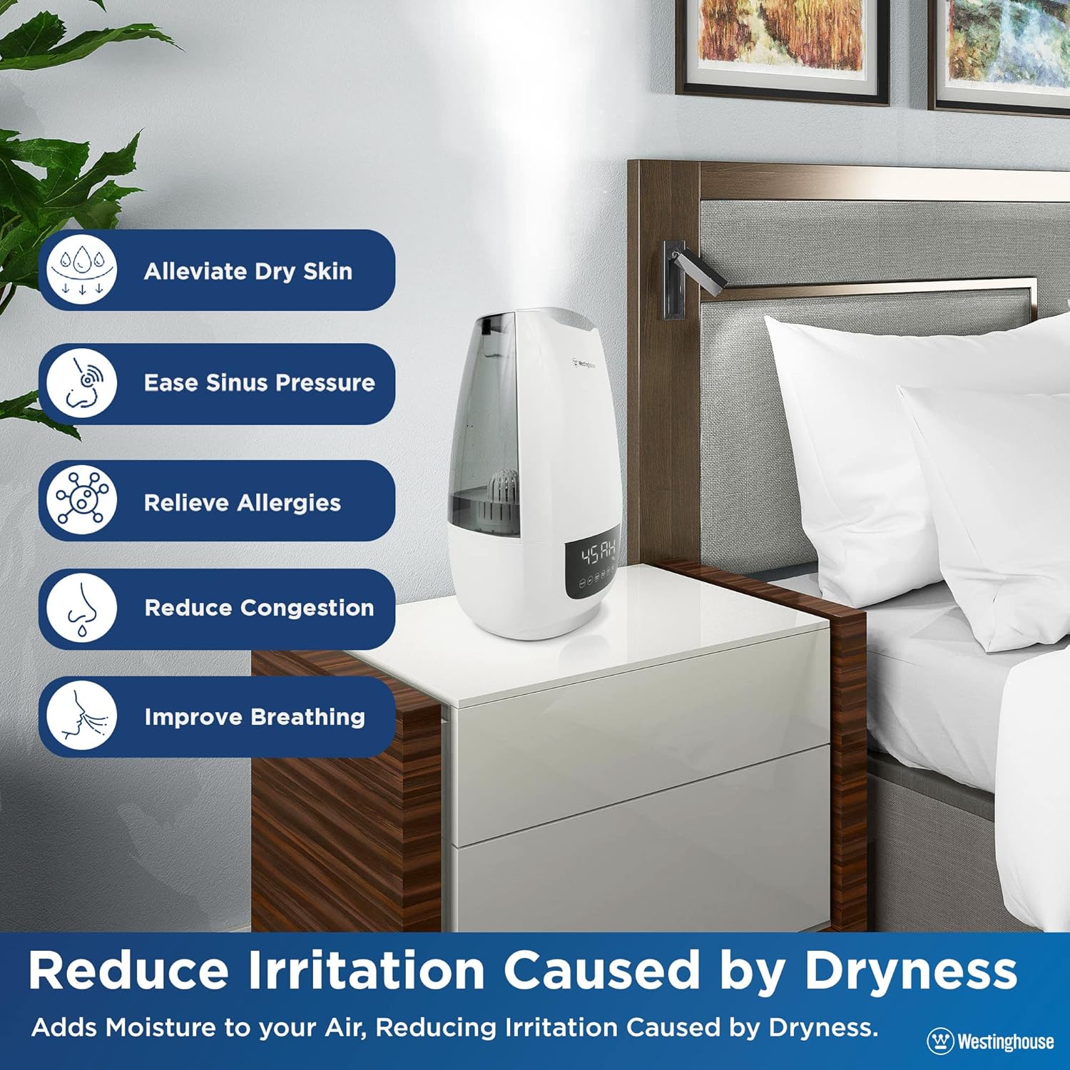 Westinghouse Humidificador ultrasónico digital de niebla fría para dormitorios,...