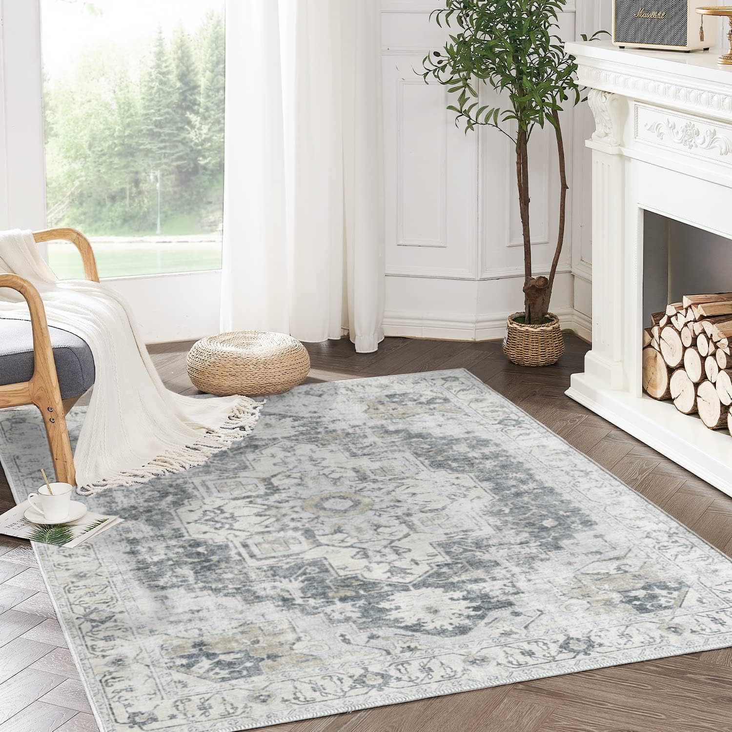 COLLACT Alfombra de 3 x 5  Alfombra de entrada, alfombra vintage lavable,...