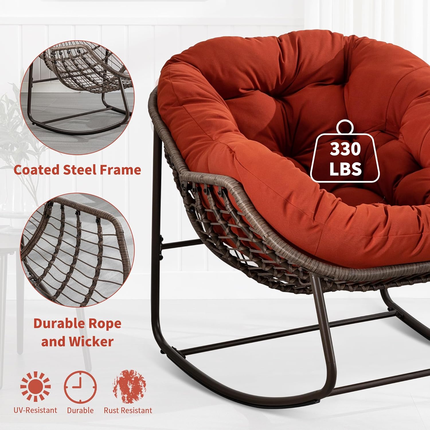 Mecedora Papasan para exteriores, cómoda y de gran tamaño, silla para el patio,...