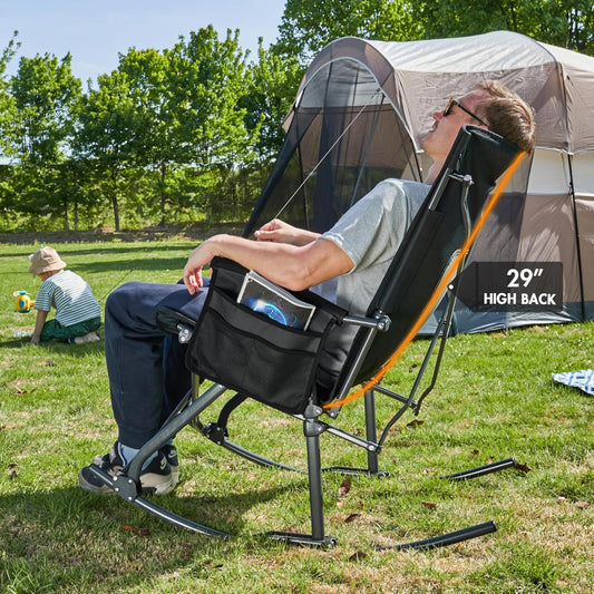 Portal - Silla mecedora plegable de gran tamaño para camping, respaldo alto,...