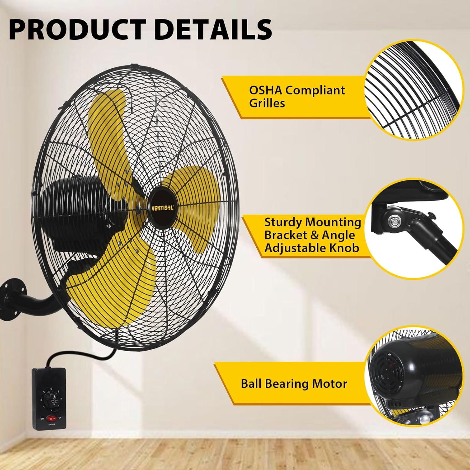 VENTISOL Ventilador oscilante de alta velocidad de 18 pulgadas, 3 velocidades,...