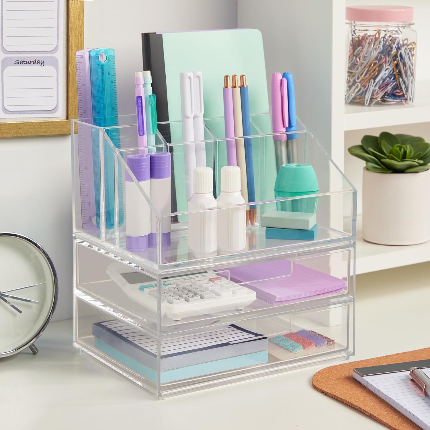 STORi Chloe - Juego de soporte de maquillaje transparente apilable y cajón...