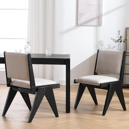 Juego de 2 sillas de comedor color beige, modernas de mediados de siglo, sillas