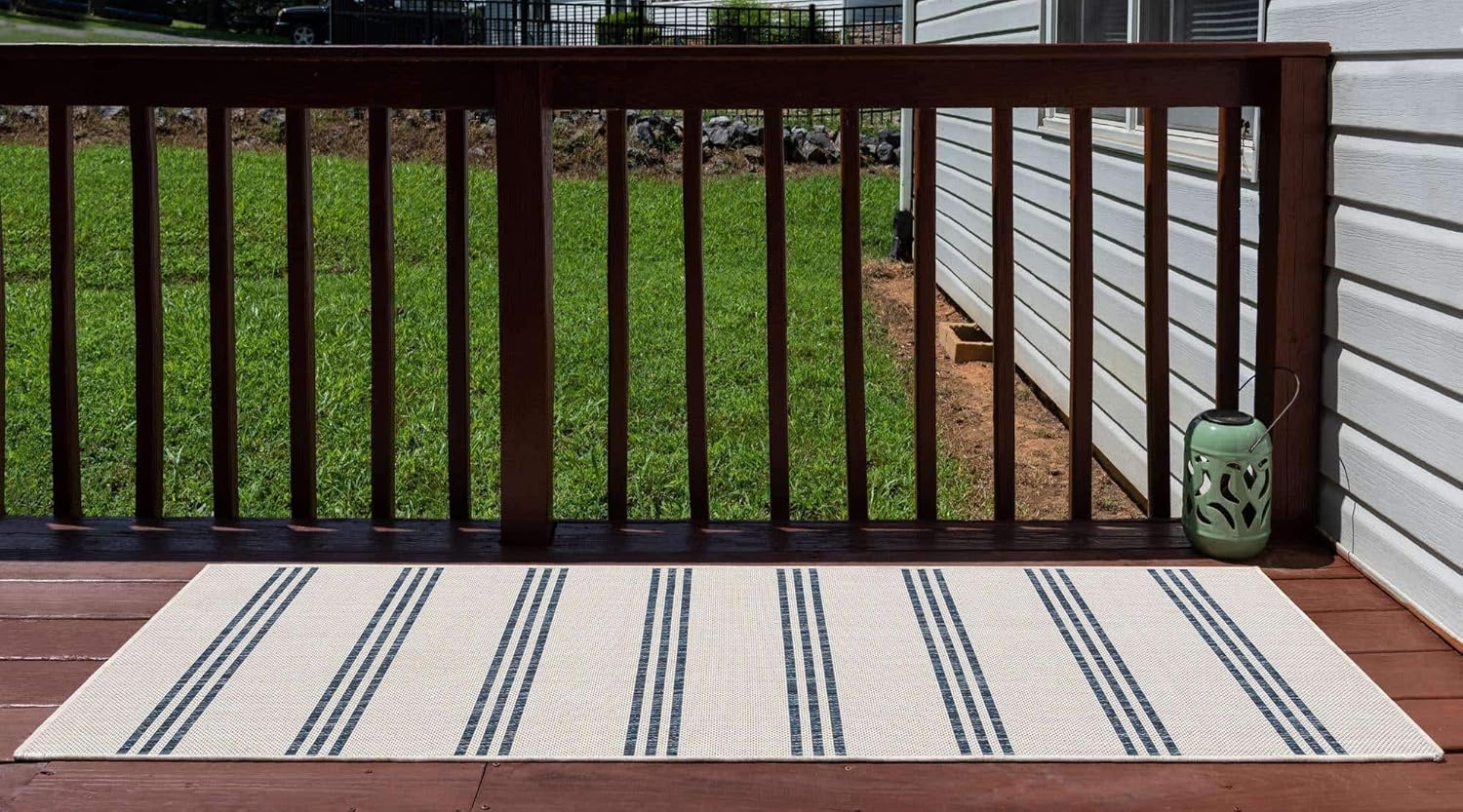 Unique Loom Outdoor Collection Area Rug - Anguilla (2' x 8' Runner, Ivory Blue)