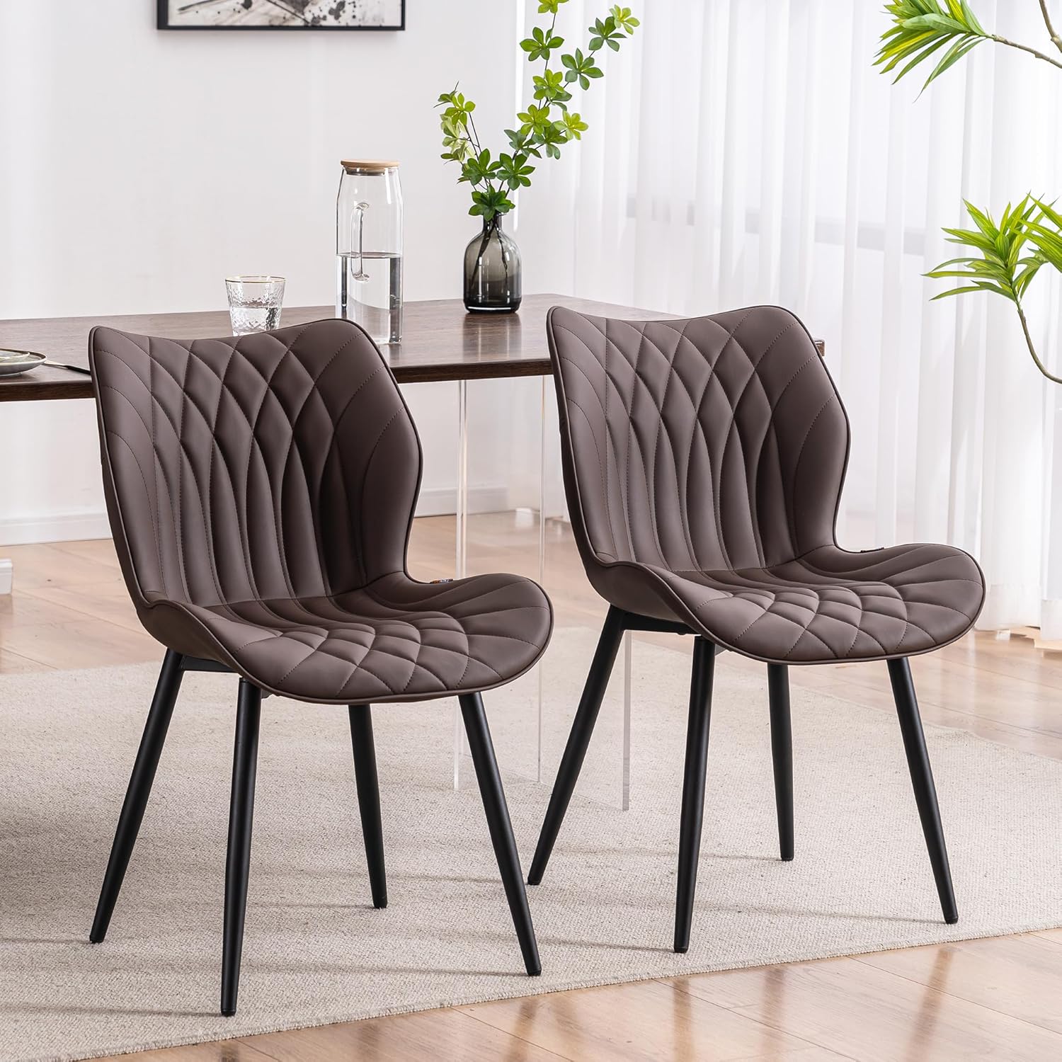 YOUNIKE Juego de 2 sillas de comedor, sillas de comedor tapizadas de cuero,...