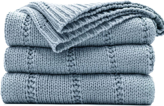 RECYCO - Manta de punto trenzado color azul para sofá, súper suave, cálida y...