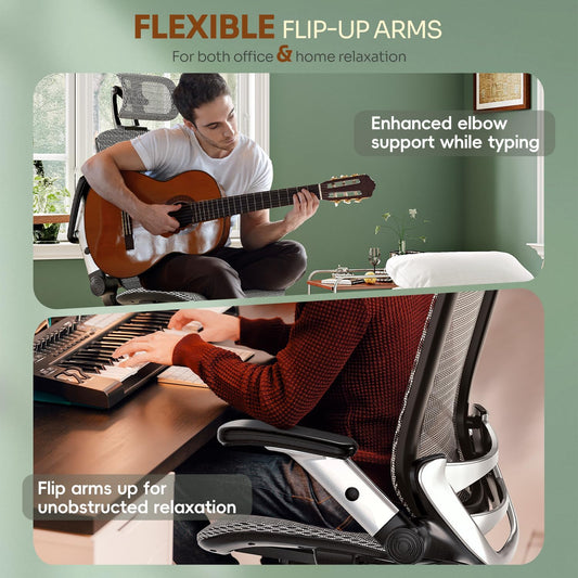 Gabrylly Silla de oficina de malla ergonómica, respaldo alto, reposacabezas...