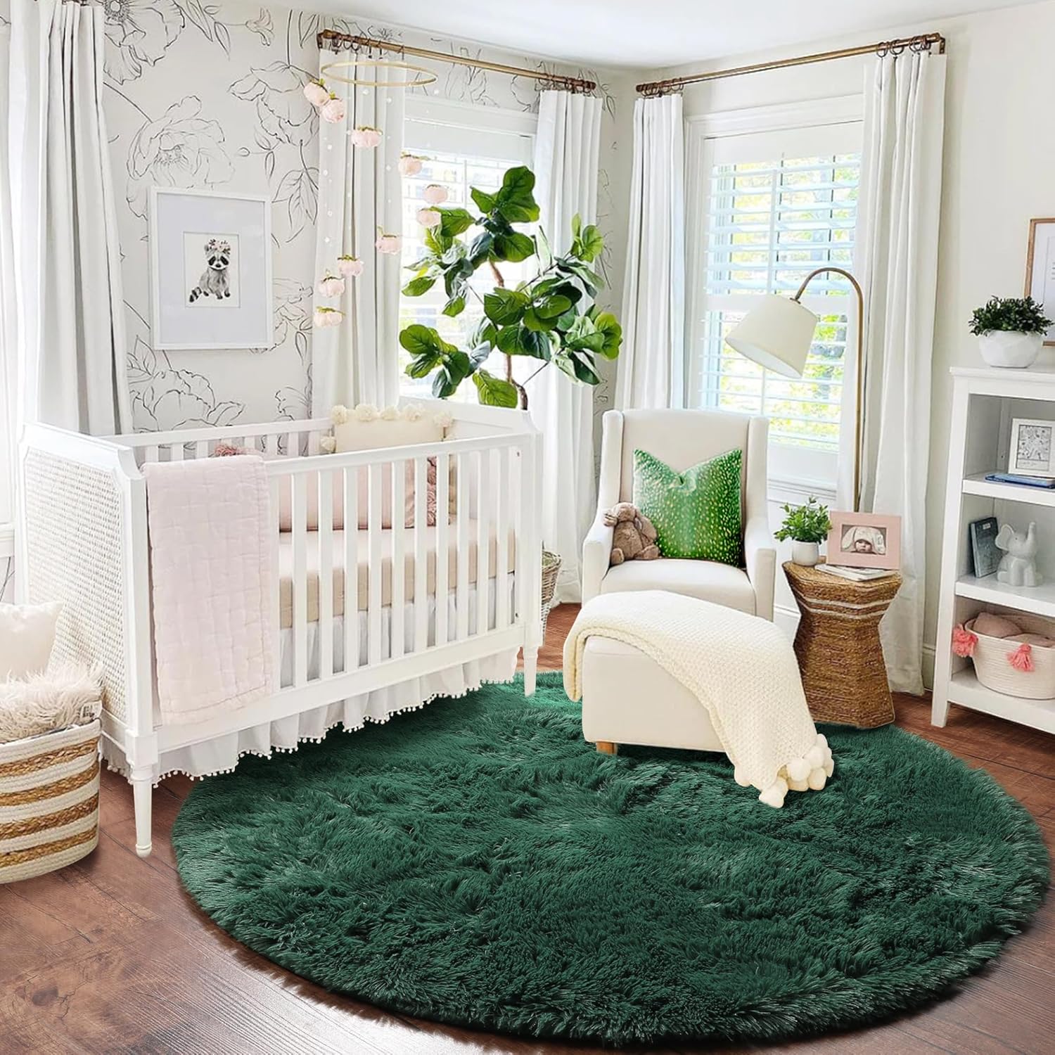 PAGISOFE Alfombra redonda verde oscuro de 4 x 4 para dormitorio de niños,...