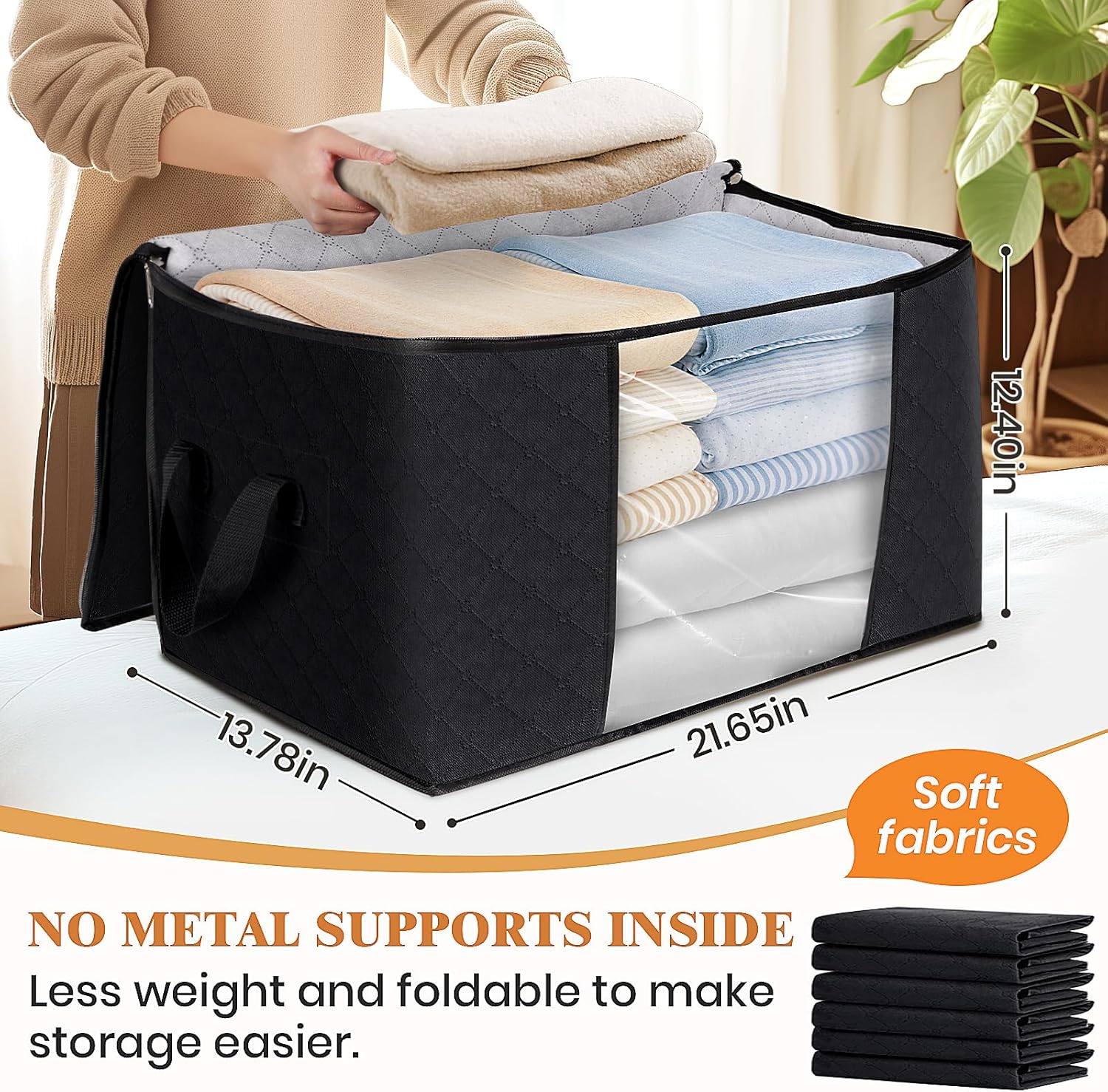 Fab totes Paquete de 2 bolsas de almacenamiento plegables para mantas,...