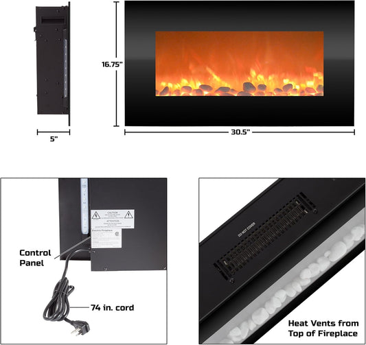 Northwest Chimenea eléctrica para montar en la pared de 30 pulgadas, 13 colores