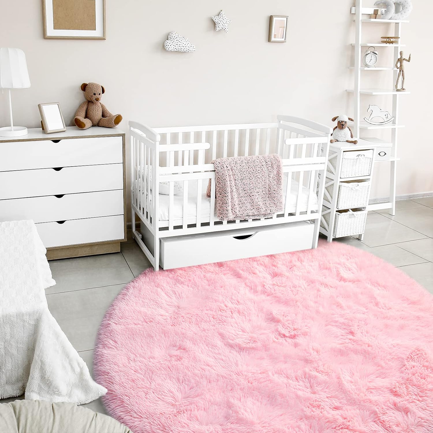 Alfombra redonda rosa para dormitorio de niñas, alfombra circular esponjosa de...