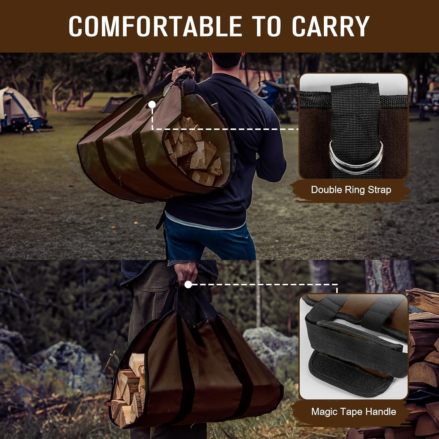 Portador de leña de 39 x 18 pulgadas, bolsa de mano grande de troncos con asas,