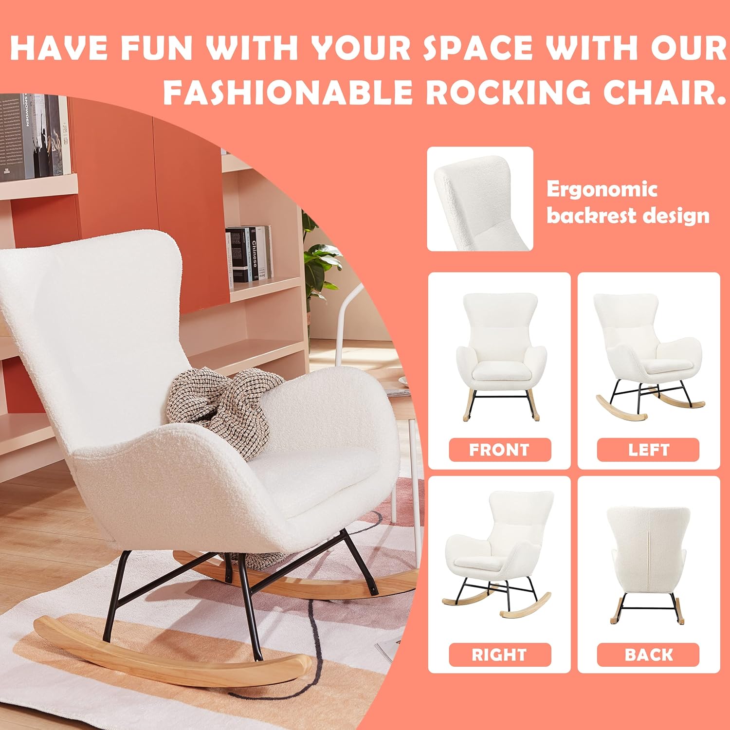 PrimeZone Cómoda mecedora para cuarto de bebé, silla deslizante con respaldo...