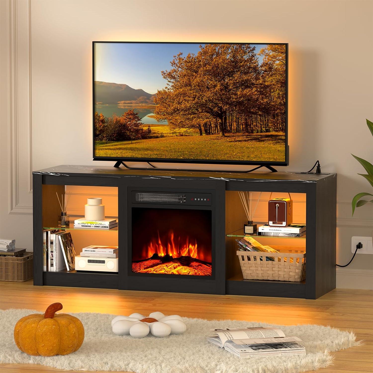 Soporte de TV con chimenea eléctrica de 58 pulgadas para centro de