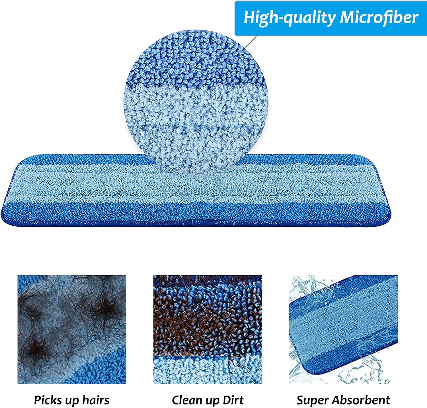 Paquete de 3 almohadillas de microfibra para trapeador, 18 pulgadas,...
