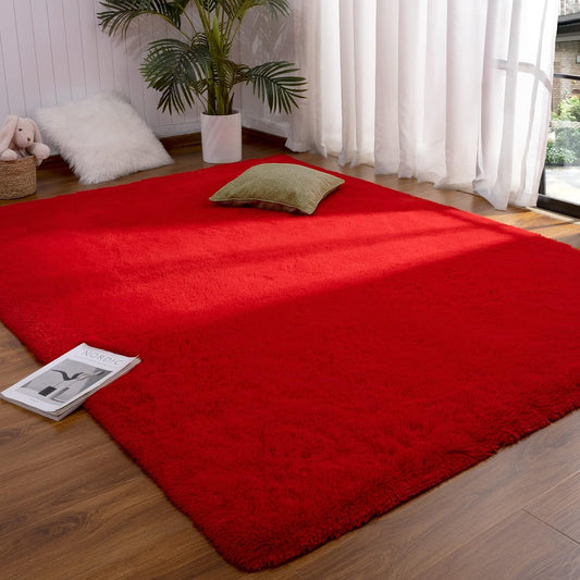 DETUM Alfombra roja para sala de estar, alfombra de 5 x 8 pies, alfombra roja...
